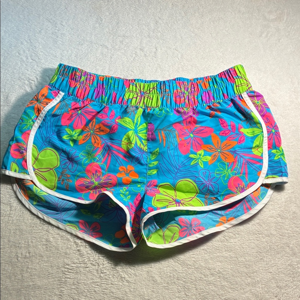 Girls Large Bright Floral Blue Athletic/swim trunks